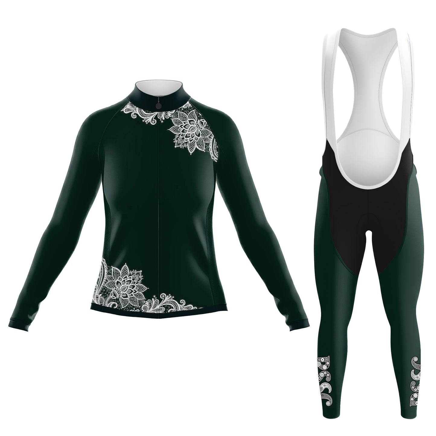 Dark green paisley Women's Long Sleeve Cycling Kit