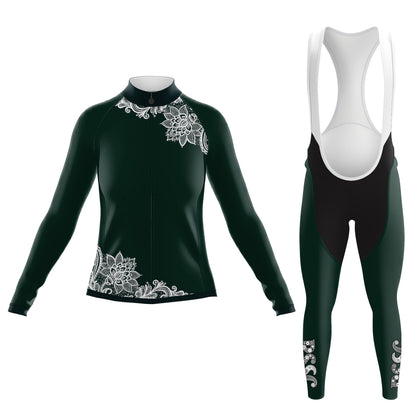 Dark green paisley Women's Long Sleeve Cycling Kit