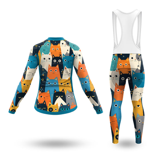 Cartoon Cat Women's Long Sleeve Cycling Kit