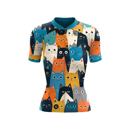 Kurzärmliges Radsporttrikot für Damen mit Cartoon-Katze