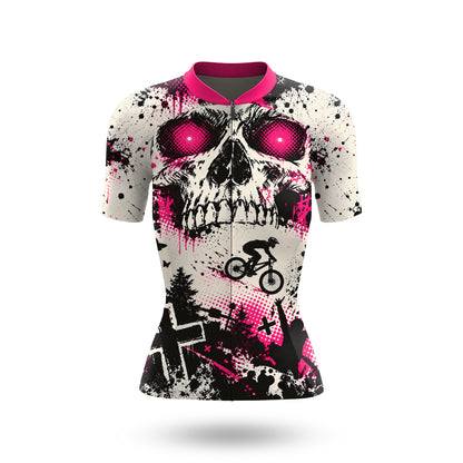 Kurzarm-Radtrikot für Damen „Neon Punk Skull“