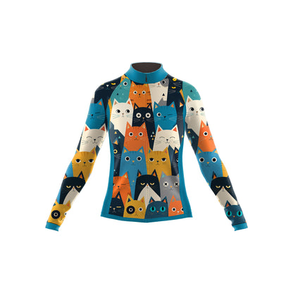 Cartoon Cat Women's Long Sleeve Cycling Kit