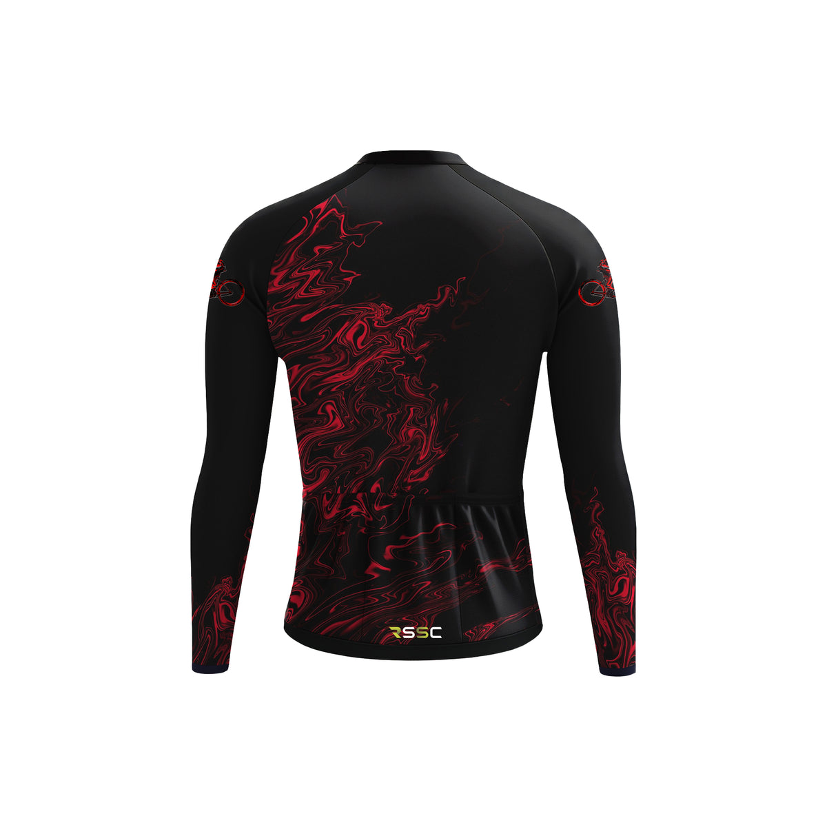 Herren-Radtrikot „Black-Red Fluid“ mit langen Ärmeln
