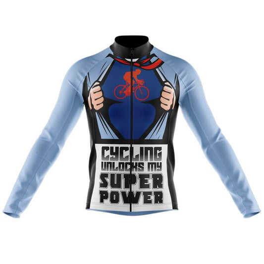 Maillot de cyclisme à manches longues pour homme « Cycling Unlocks My Super Powers »