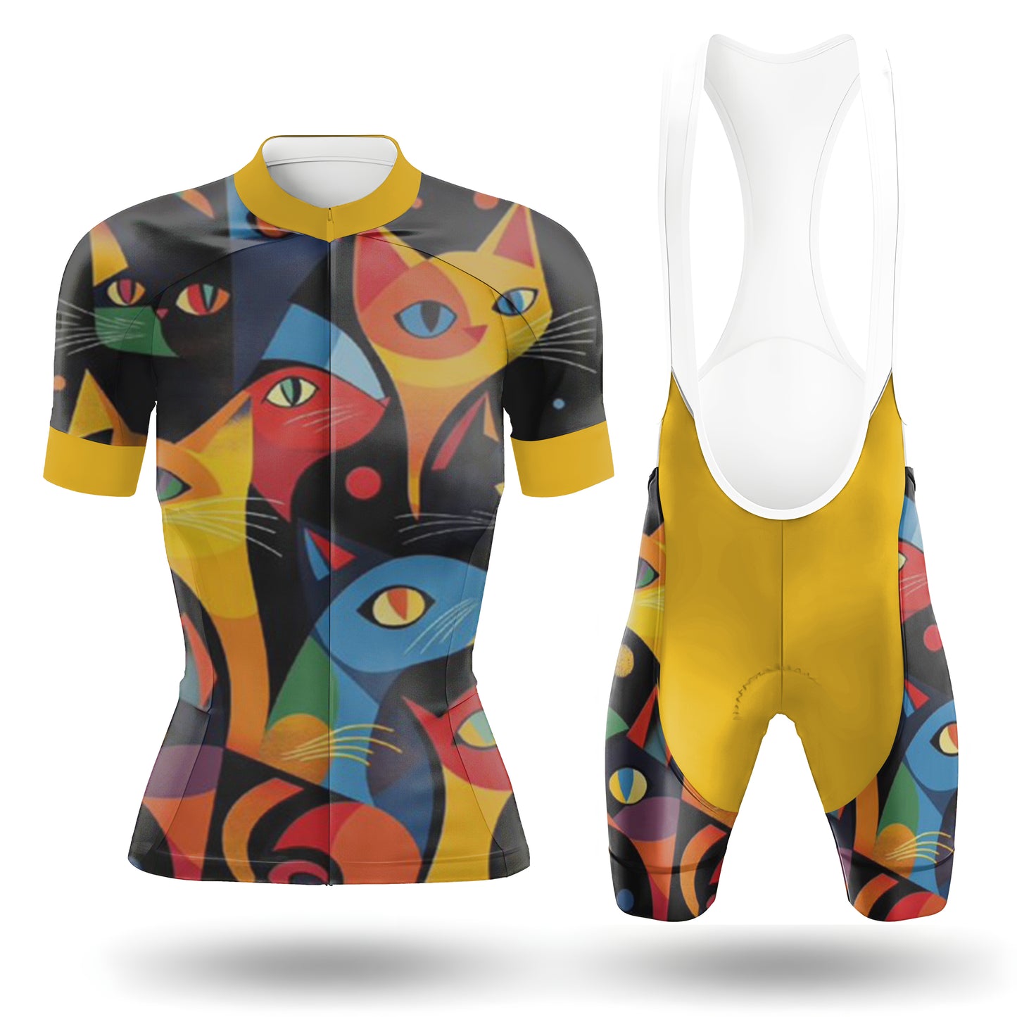 Colorful Geometric Cat Women's Short Sleeve Cycling Kit