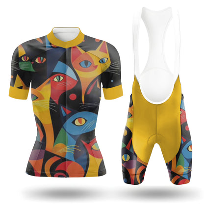 Colorful Geometric Cat Women's Short Sleeve Cycling Kit
