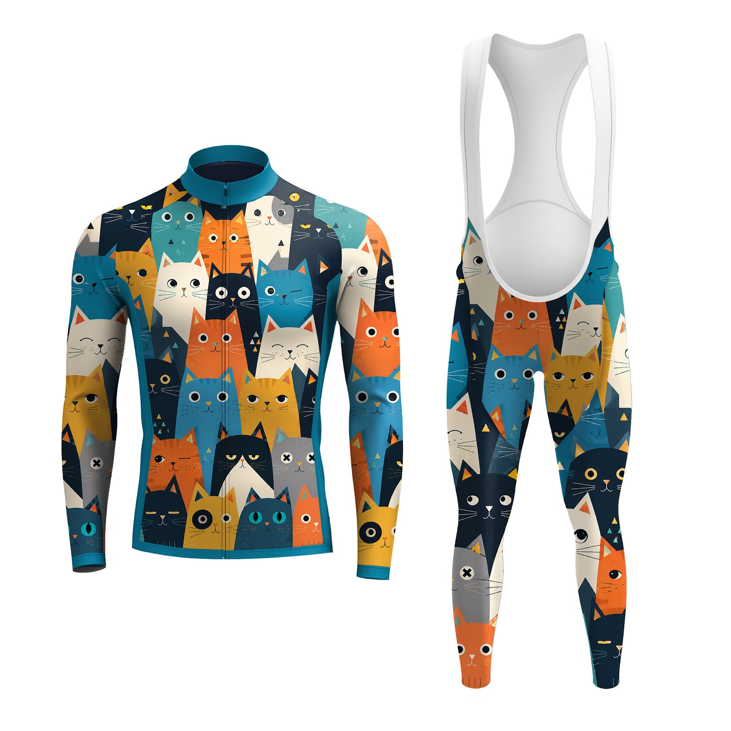 Cartoon Cat Men's Long Sleeve Cycling Kit