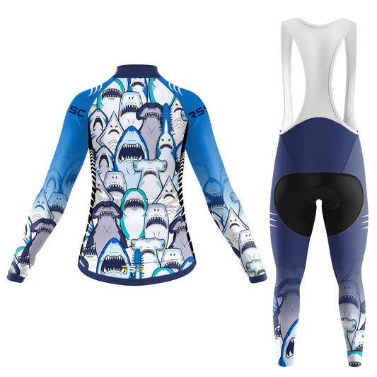 Shark Swarm Blue Women's Long Sleeve Cycling Kit