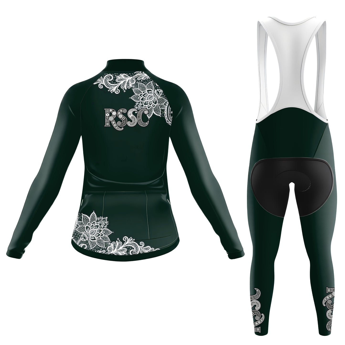 Dark green paisley Women's Long Sleeve Cycling Kit