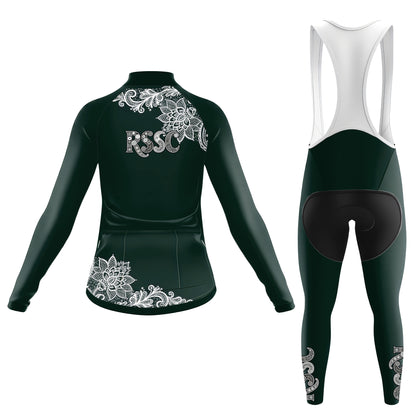Dark green paisley Women's Long Sleeve Cycling Kit