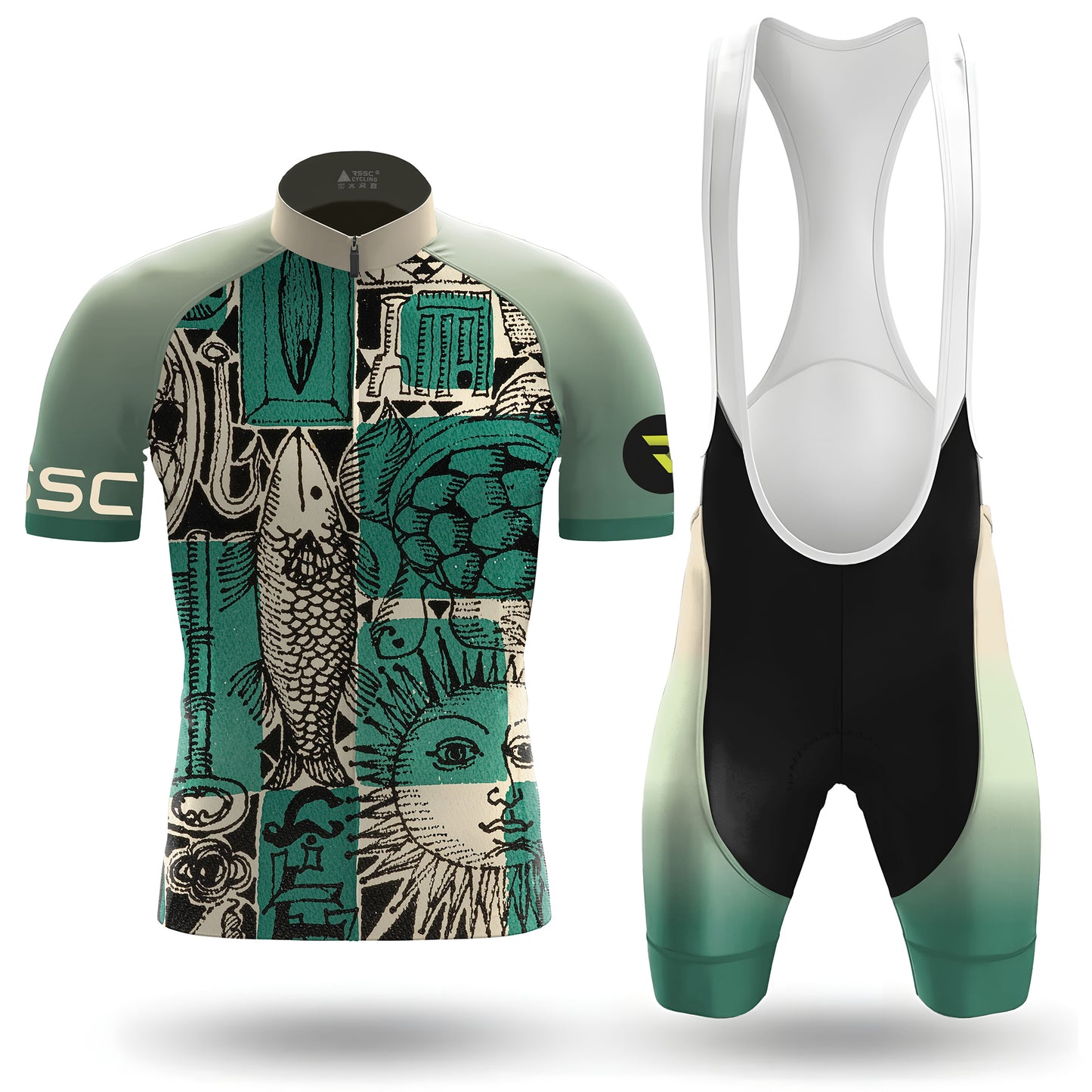 Celadon Sun-Fish Vintage Men's Short Sleeve Cycling Kit