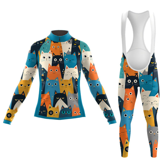 Cartoon Cat Women's Long Sleeve Cycling Kit