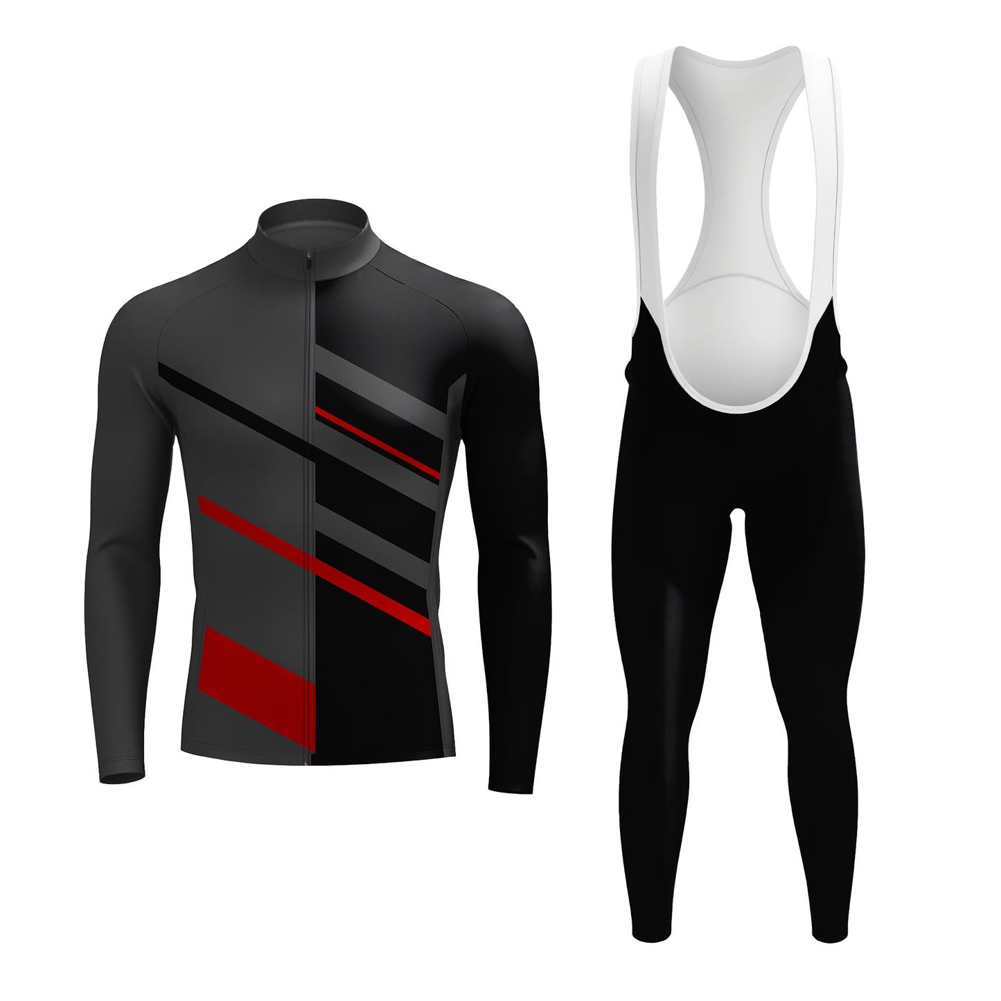 Grey Red Men's Long Sleeve Cycling Kit