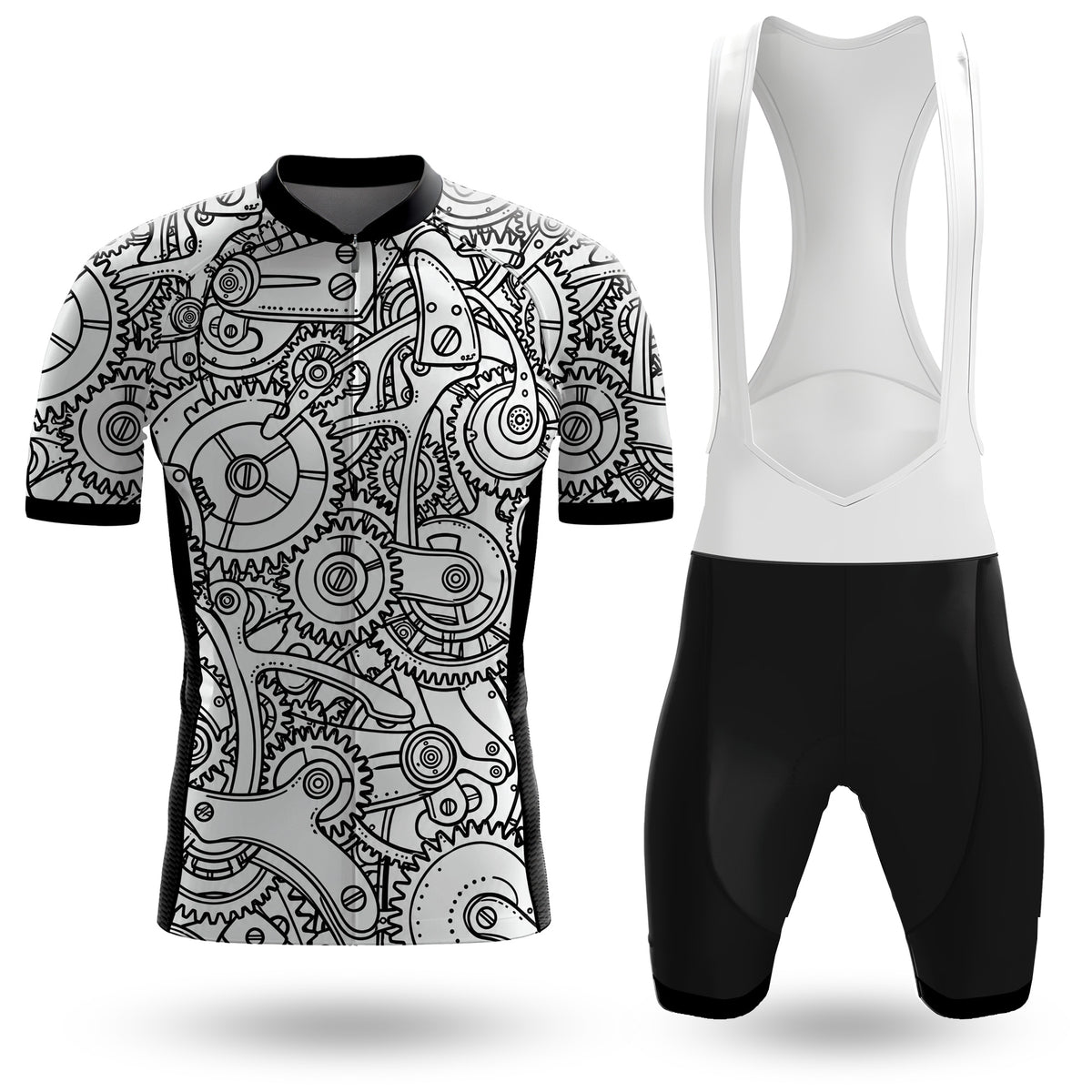 Black White Gears Men's Short Sleeve Cycling Kit