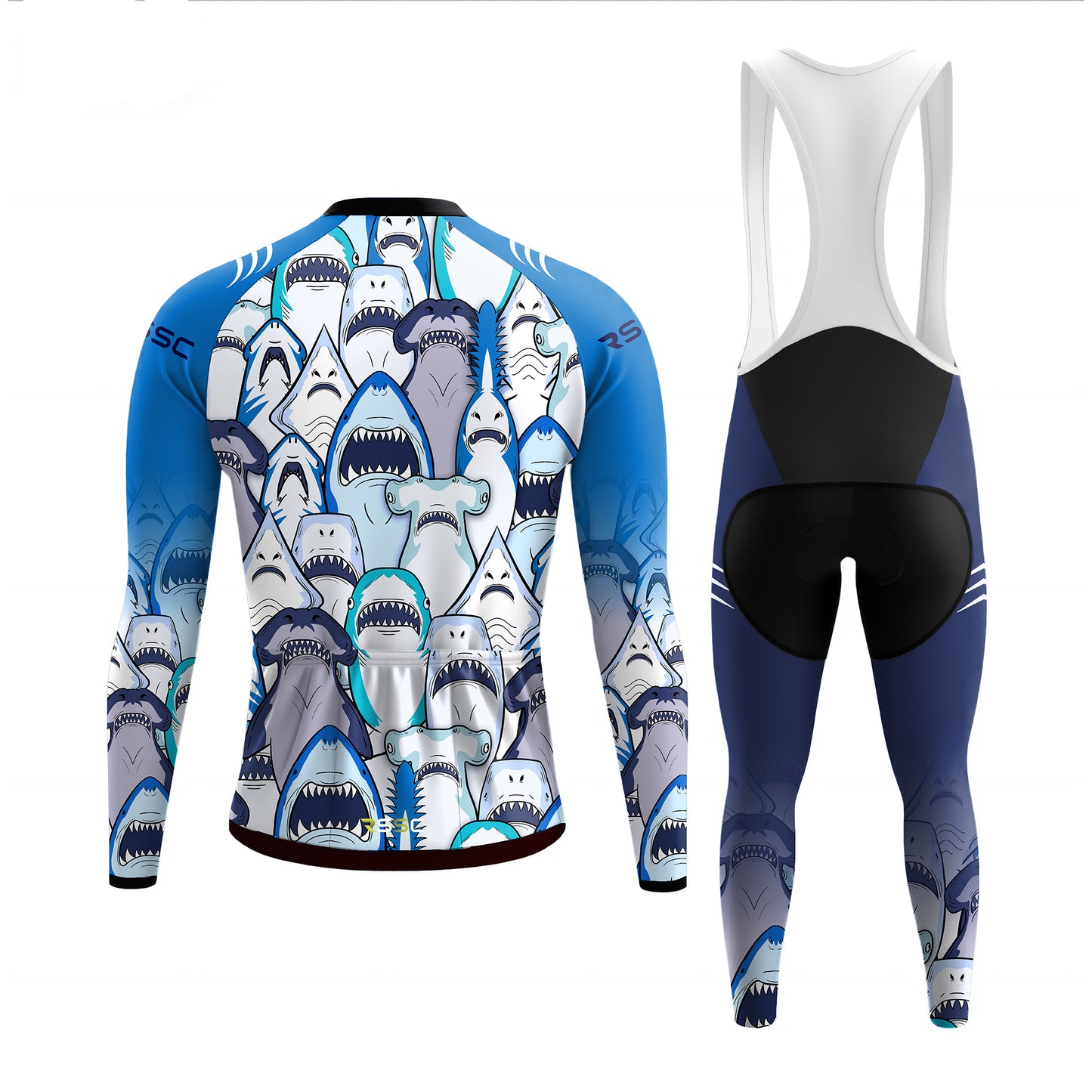 Shark Swarm Blue Men's Long Sleeve Cycling Kit