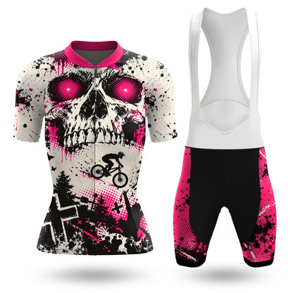Kurzarm-Radtrikot für Damen „Neon Punk Skull“