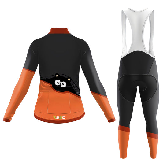 big-eyed black cat Women's Long Sleeve Cycling Kit