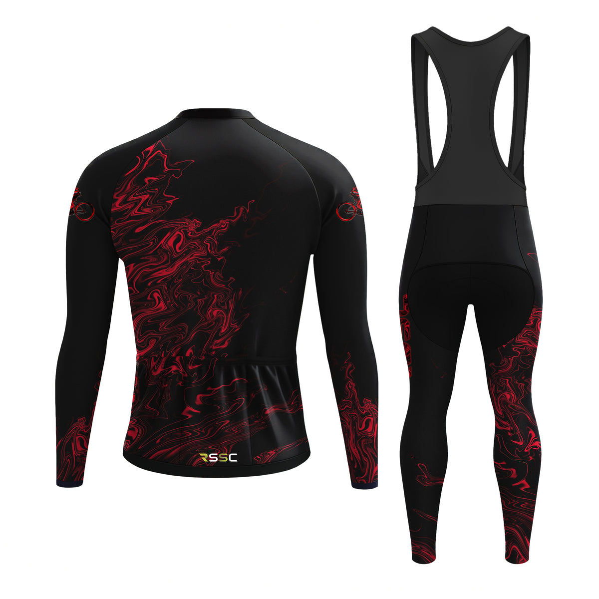 Herren-Radtrikot „Black-Red Fluid“ mit langen Ärmeln