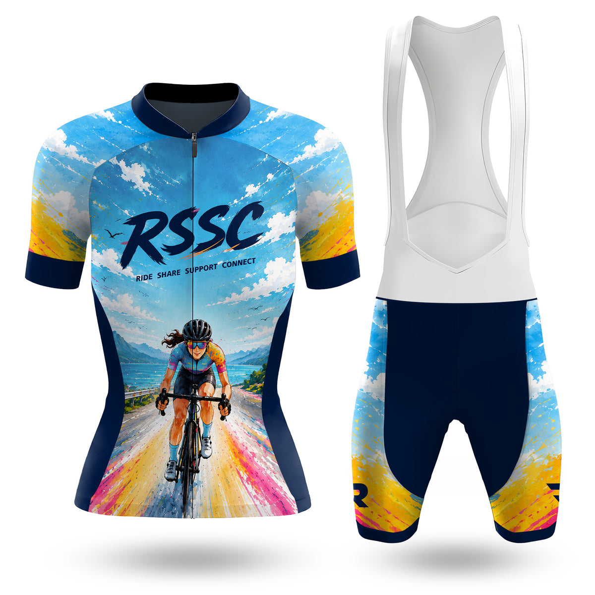 Buntes Radfahrerleben Damen-Radtrikot mit kurzen Ärmeln