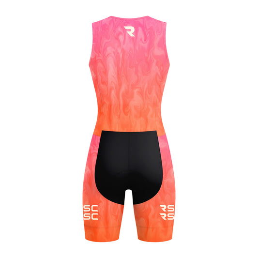 Vibrant Pink-Orange Women's Sleeveless Triathlon Suit