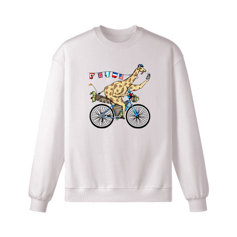 Giraffe riding a bikepacking bike Sweatshirt