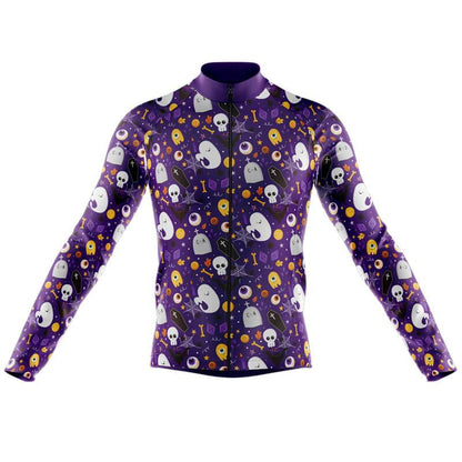 Halloween Ghost Bones Men's Long Sleeve Cycling Jersey