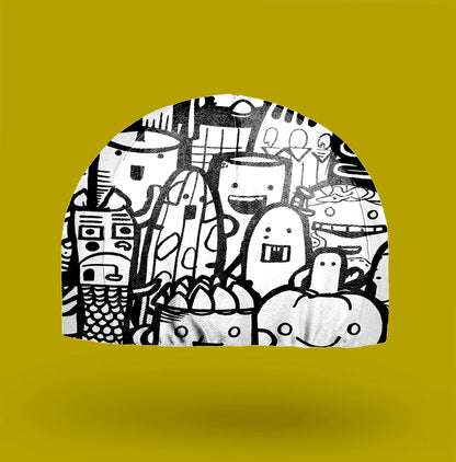Black And White Monster Doodle Cycling Cap