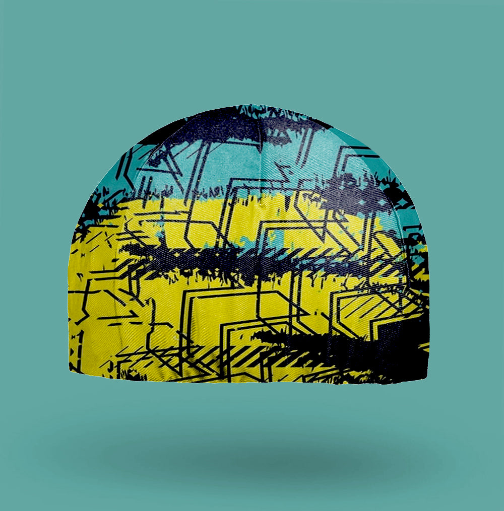 Yellow And Blue Graffiti Cycling Cap