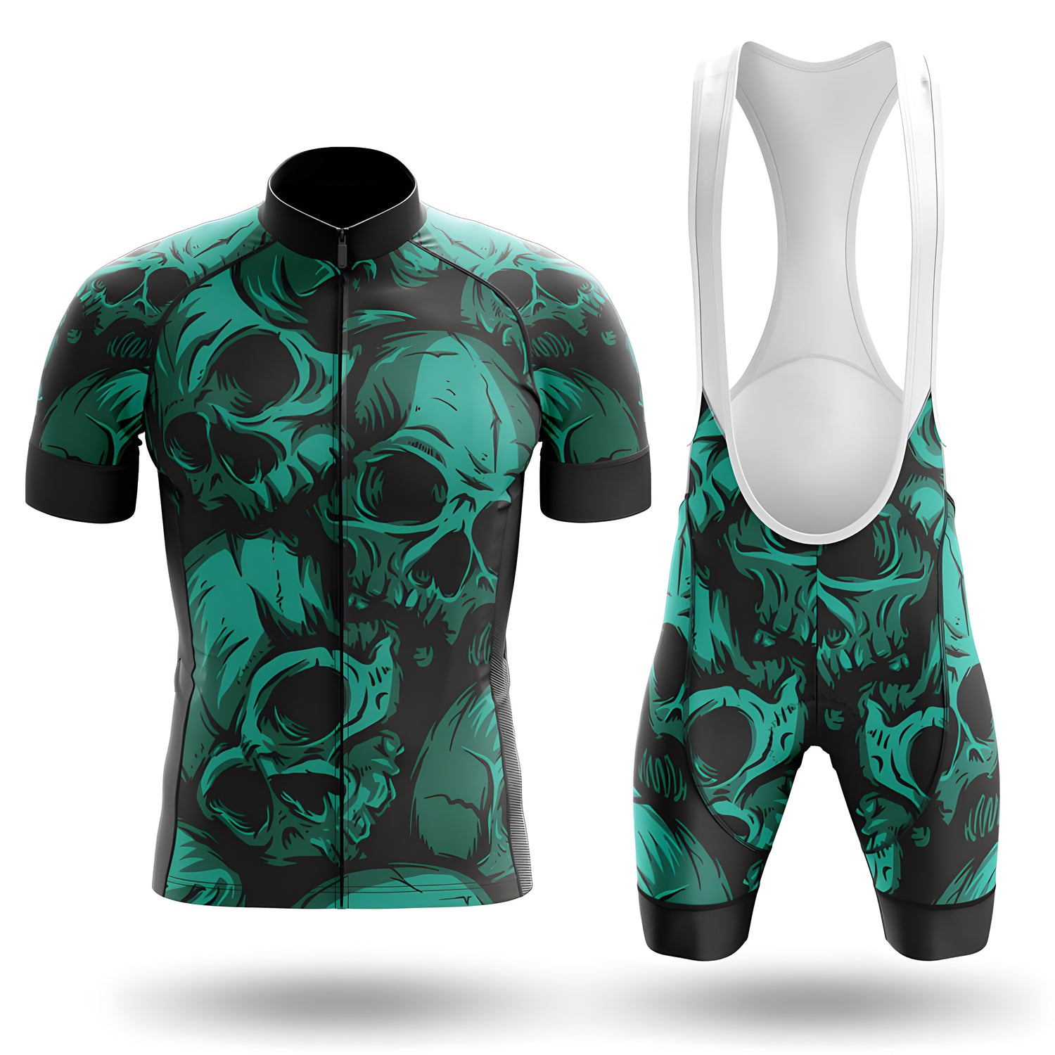 Men's Short Sleeve Cycling Jersey Green Skulls | RSSC Premium Cycling Kit with Moisture Wicking Fabric