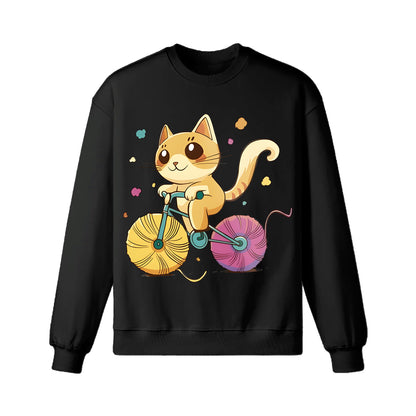 A Cartoon Cat Riding A Bicycle Sweatshirt