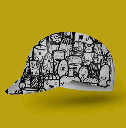 Black And White Monster Doodle Cycling Cap
