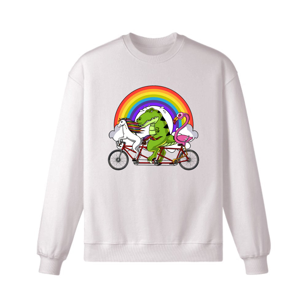 Unicorn Dinosaur Flamingo Riding Bicycle Sweatshirt