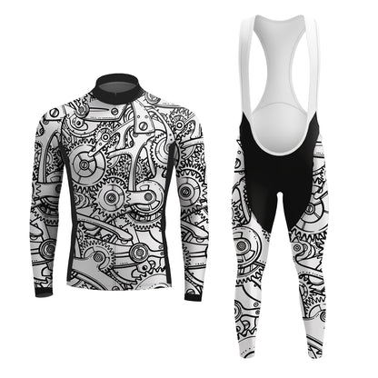 Black White Gears Men's Long Sleeve Cycling Kit