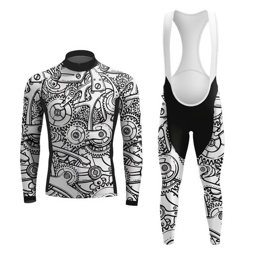 Black White Gears Men's Long Sleeve Cycling Kit