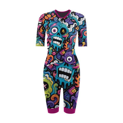 Alien Creatures Multicolor Women's Short Sleeve Triathlon Suit