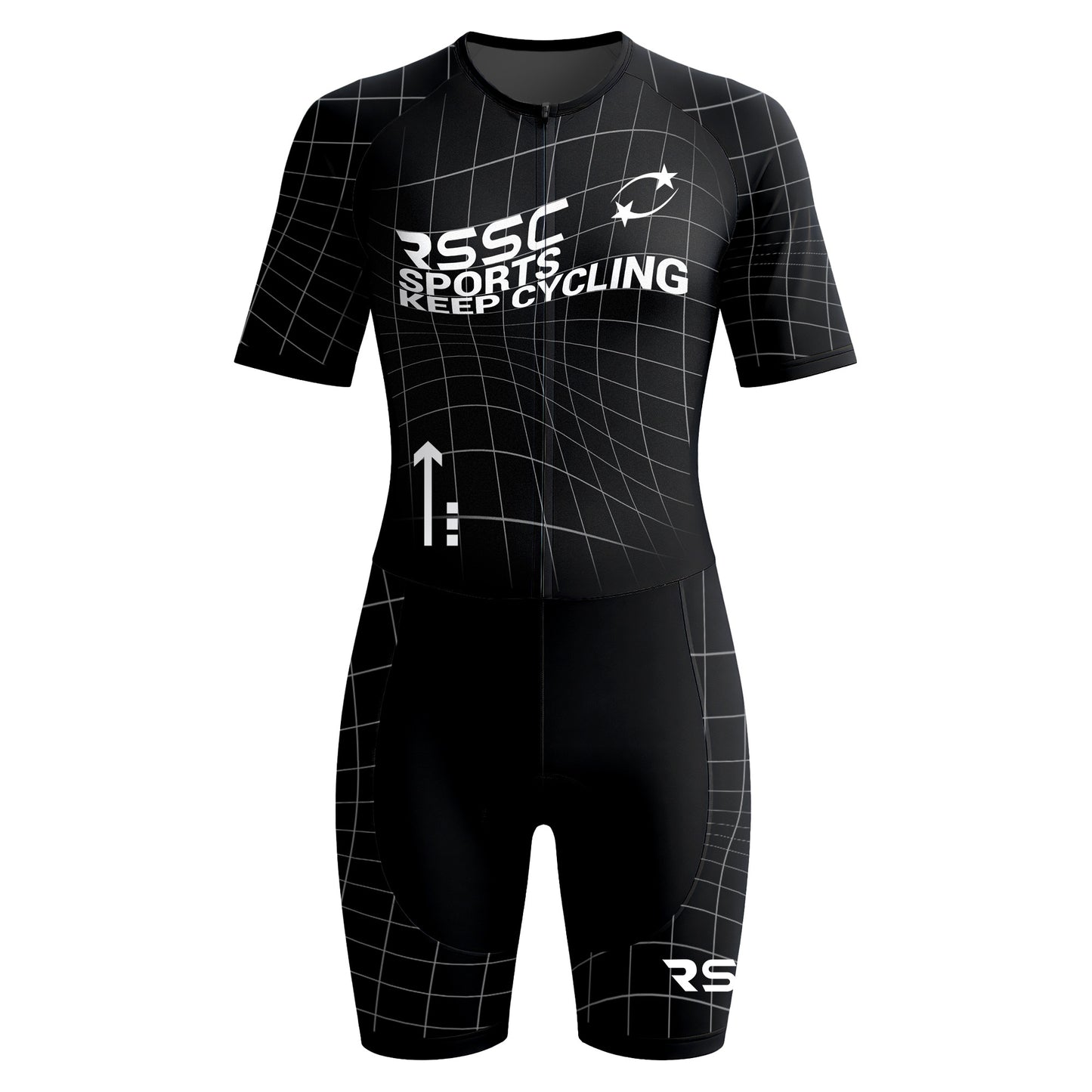Black Grid Women's Short Sleeve Triathlon Suit