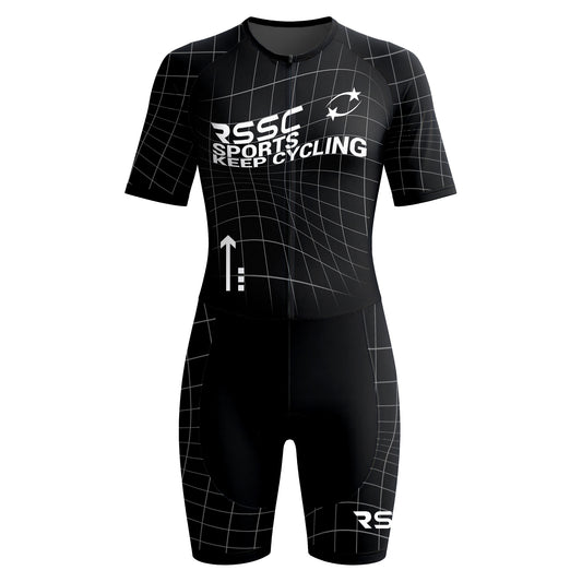 Black Grid Women's Short Sleeve Triathlon Suit
