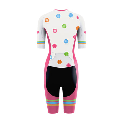 Pastel Buttons Women's Short Sleeve Triathlon Suit