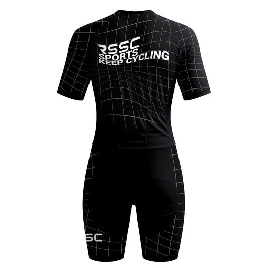 Black Grid Women's Short Sleeve Triathlon Suit