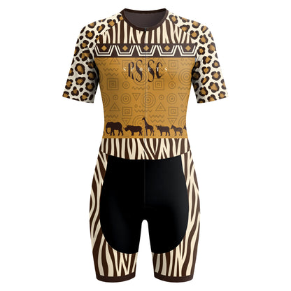 Safari Animal Print Women's Short Sleeve Triathlon Suit