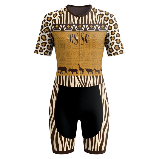 Safari Animal Print Women's Short Sleeve Triathlon Suit