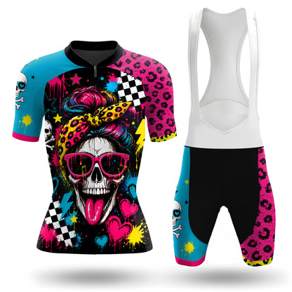 Neon Punk Skull Women's Short Sleeve Cycling Kit