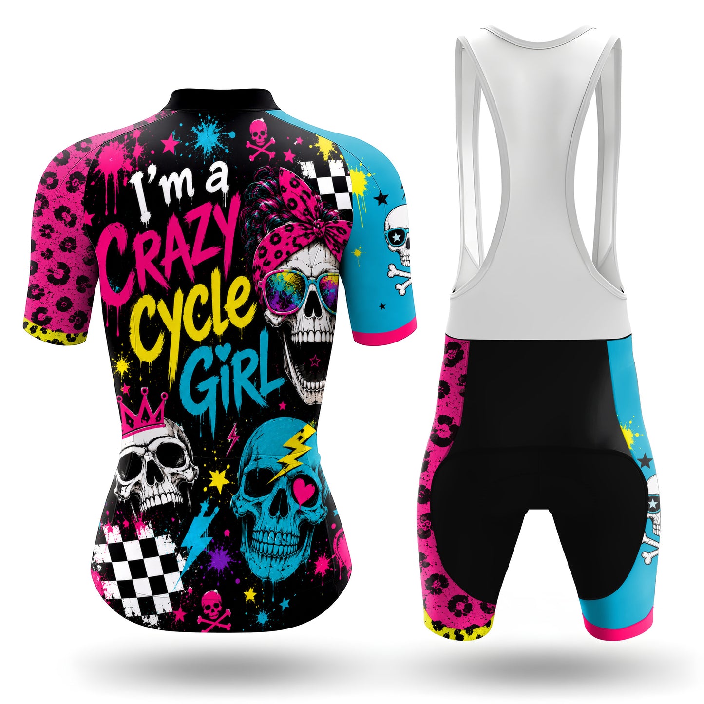 Neon Punk Skull Women's Short Sleeve Cycling Kit